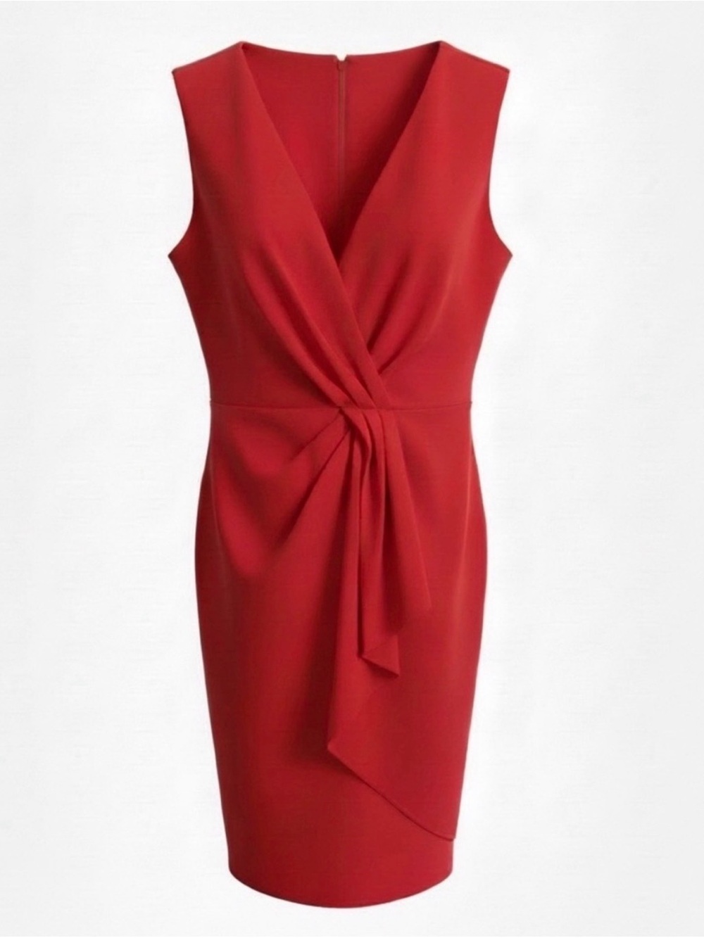 Elie Tahari Red Faux Wrap Sheath Dress Bust 36" Length 38"